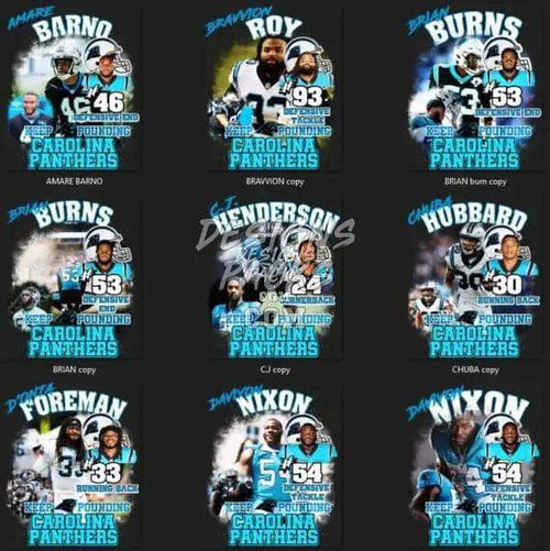 Carolina Panthers football player designs for DTF, DTG, embroidery – print-ready PNG, SVG, PES