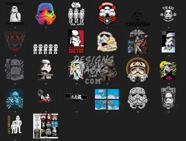 Star Wars-themed DTF/DTG and embroidery designs for t-shirts and tumblers, print-ready PNG, SVG, PES
