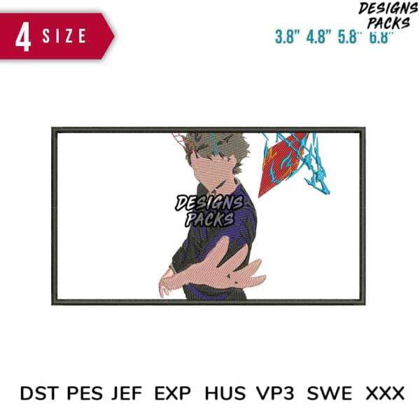 Anime-style embroidery design with character and dragon, available in PES, DST, JEF formats for instant download