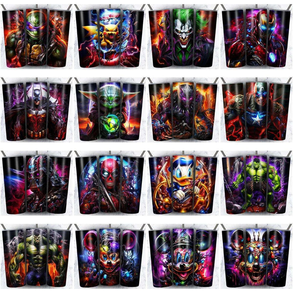 25 Cartoon Heroes Tumbler Wrap Designs Bundle JPG