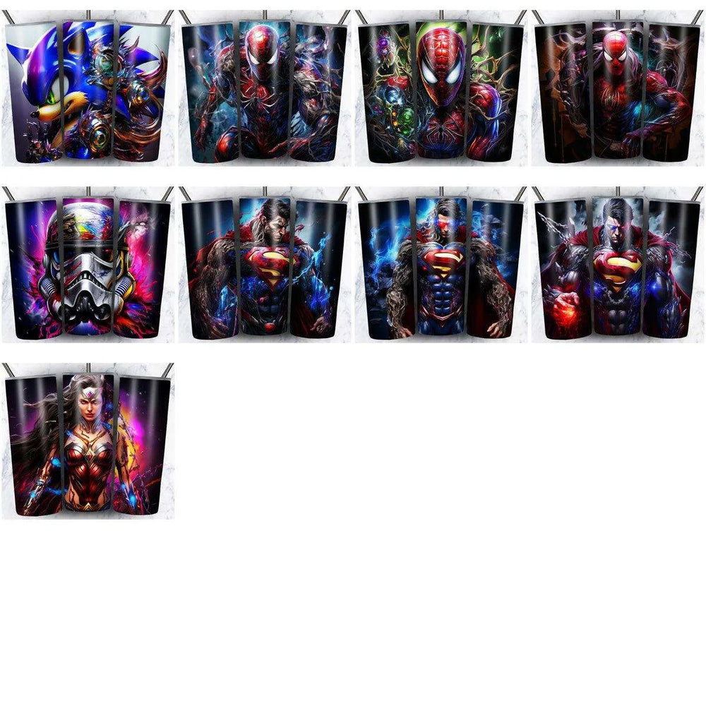 25 Cartoon Heroes Tumbler Wrap Designs Bundle JPG