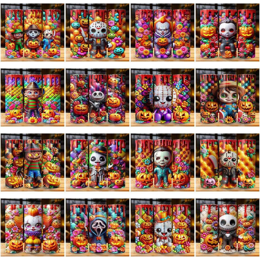 25 CUTE Horror VILLAINS Halloween Tumbler Wrap Bundle JPG