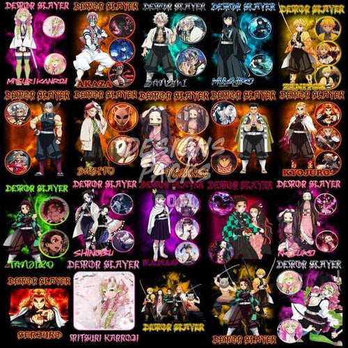Demon Slayer anime character designs bundle for DTF, DTG, embroidery, and tumbler wraps – print-ready PNG, SVG, PES