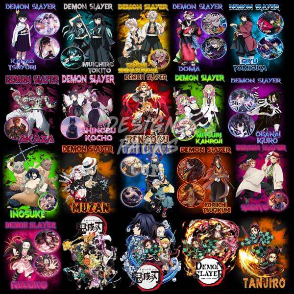 Demon Slayer anime character designs for DTF, DTG, embroidery, and tumbler wraps, print-ready PNG, PES, SVG