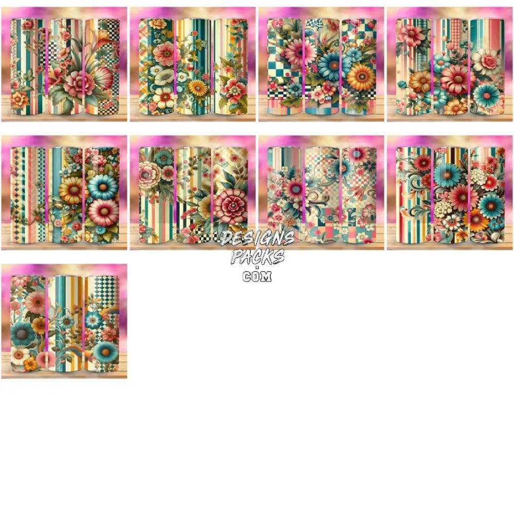 25 Flowers Retro Tumbler Wrap Bundle Jpg