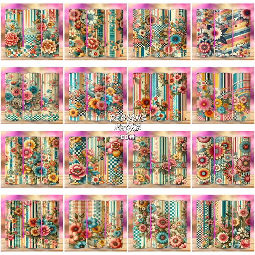 25 Flowers Retro Tumbler Wrap Bundle Jpg