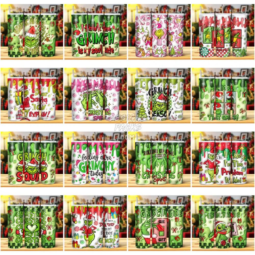 25 Grinch 3D Inflated Christmas Tumbler Wrap Bundle Jpg