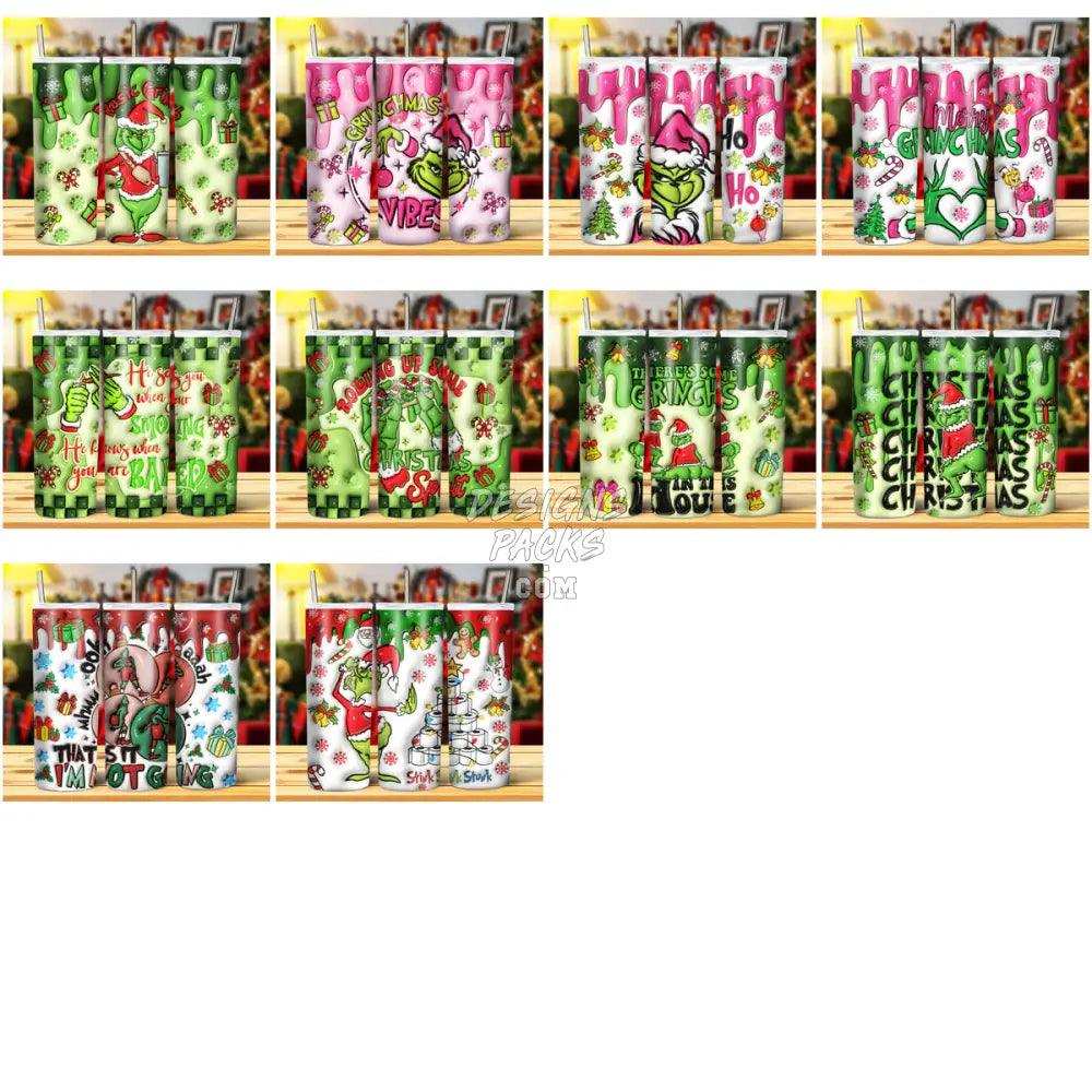 25 Grinch 3D Inflated Christmas Tumbler Wrap Bundle Jpg