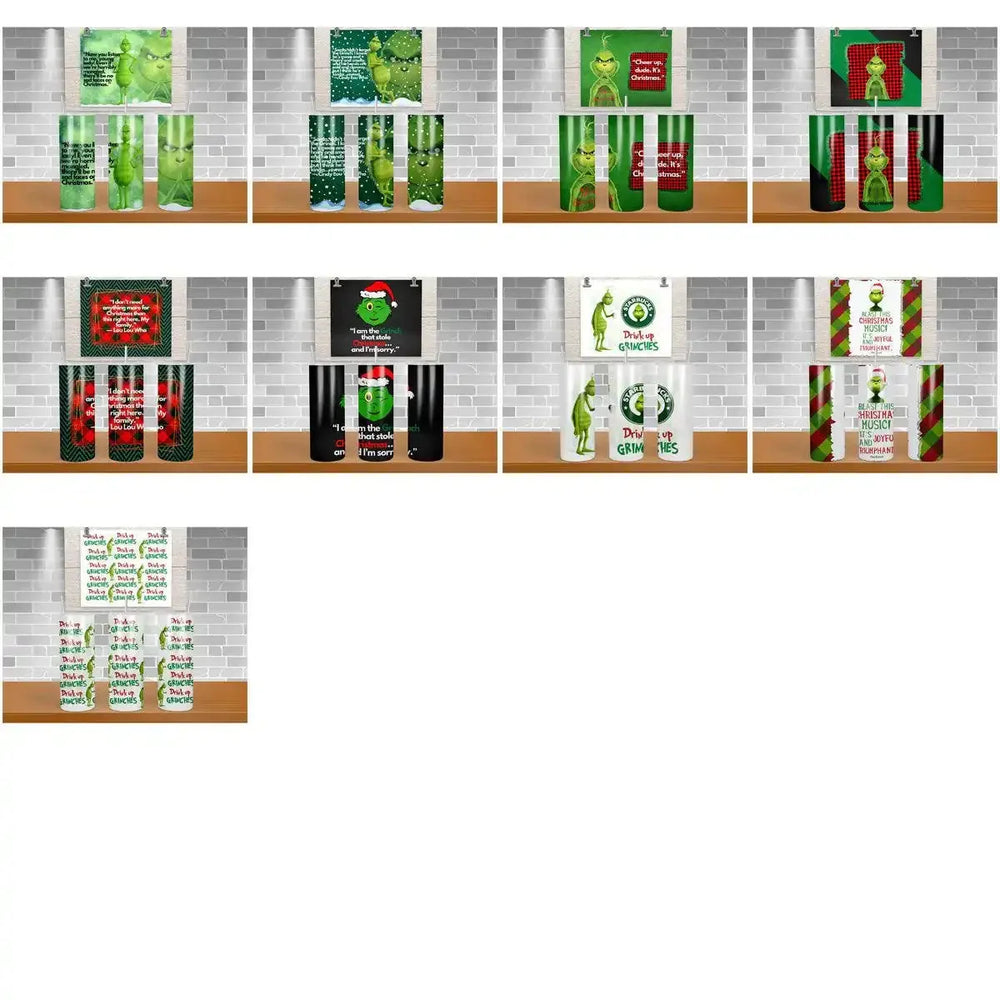 25 Grinch Christmas Tumbler Wrap Designs Bundle JPG