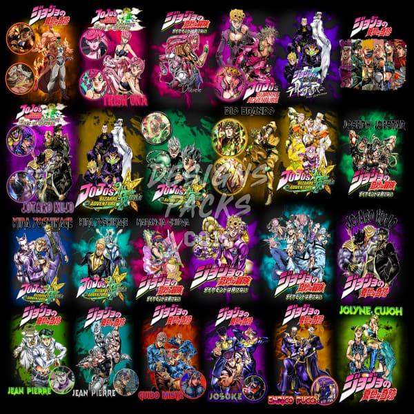 JoJo's Bizarre Adventure anime t-shirt designs, print-ready PNG bundles for DTF/DTG, embroidery & sublimation