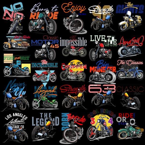 25 Motorcycle Bikers Designs Bundle PNG + AI designspacks