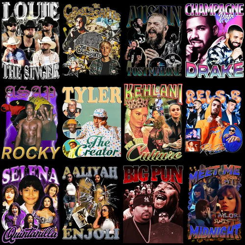 25 Music Artist Stars V5 Bootleg Designs Bundle PNG