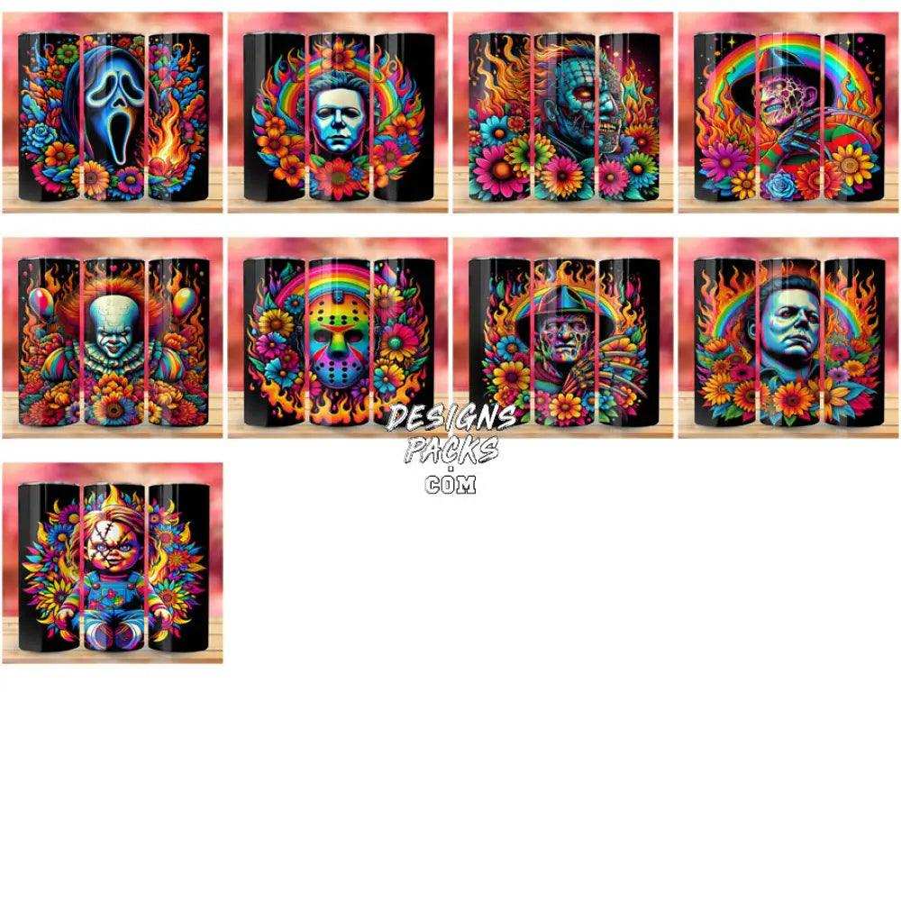 25 Slashers Colorful Halloween Tumbler Wrap Bundle Jpg
