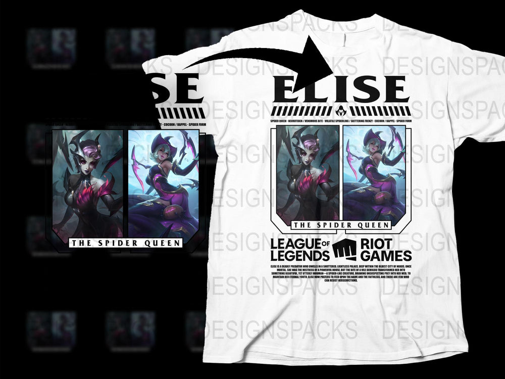 League of Legends Elise The Spider Queen Graphic T-Shirt, Gamer Apparel, Riot Games Merchandise