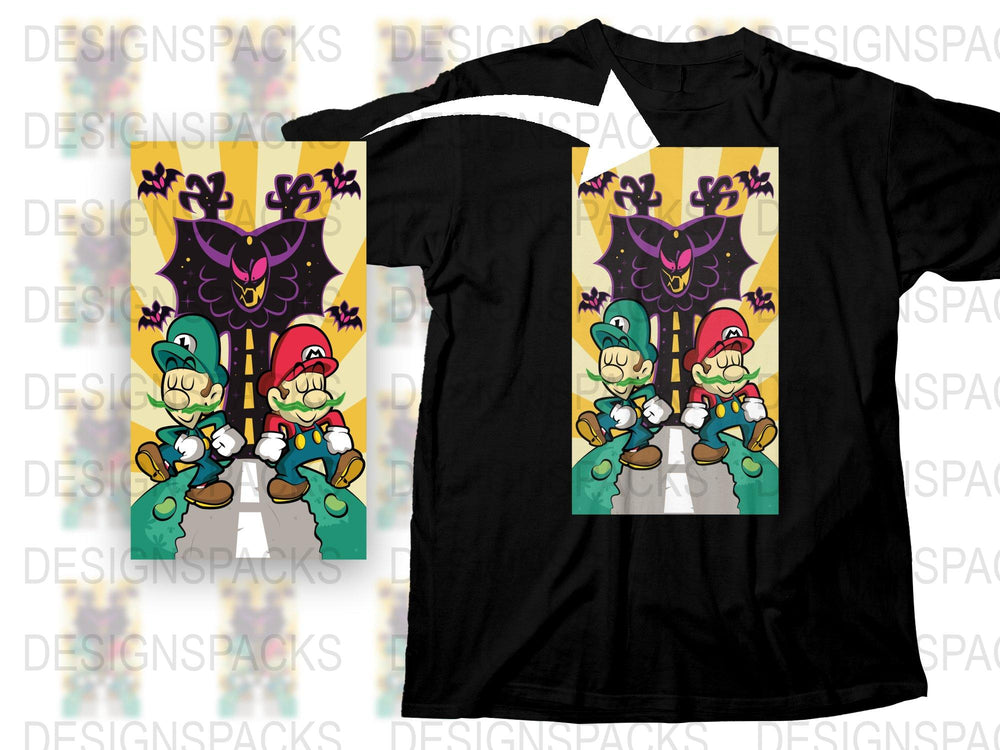 Vintage Inspired Cartoon Plumber Brothers Graphic T-Shirt, Retro Gaming Tee, Colorful Casual Wear