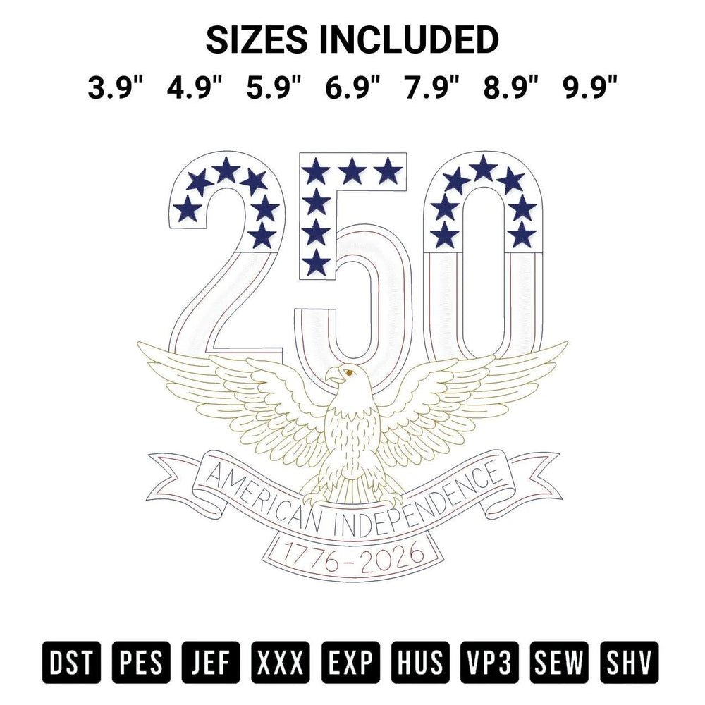 250Th American Independence 1776 2026 Embroidery Design