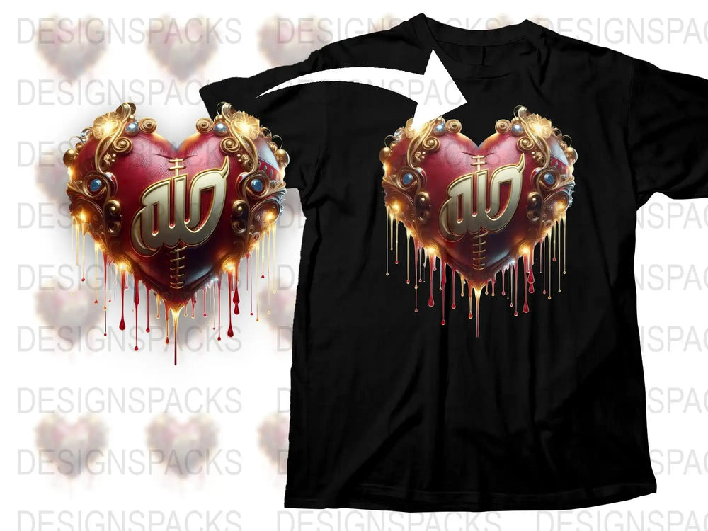 Gothic Heart Warrior Graphic T-Shirt, Unique Dripping Gold Design, Stylish Fantasy Armor Tee, Unisex Fashion