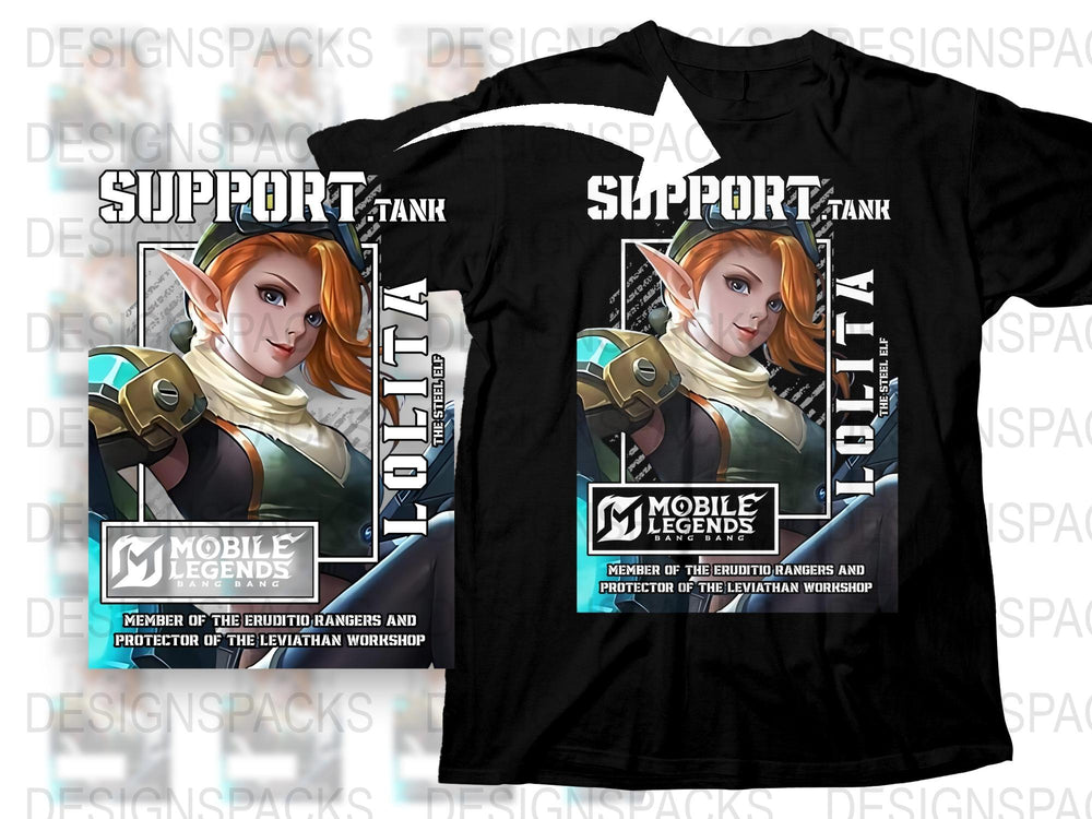 Mobile Legends Game Inspired T-Shirt, Fantasy Character Graphic Tee, Support Role Player Apparel