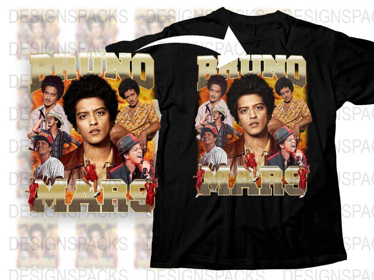 Bruno Mars T-Shirt Vintage Graphic Tee Pop Music Fan Merchandise Unisex Black Shirt