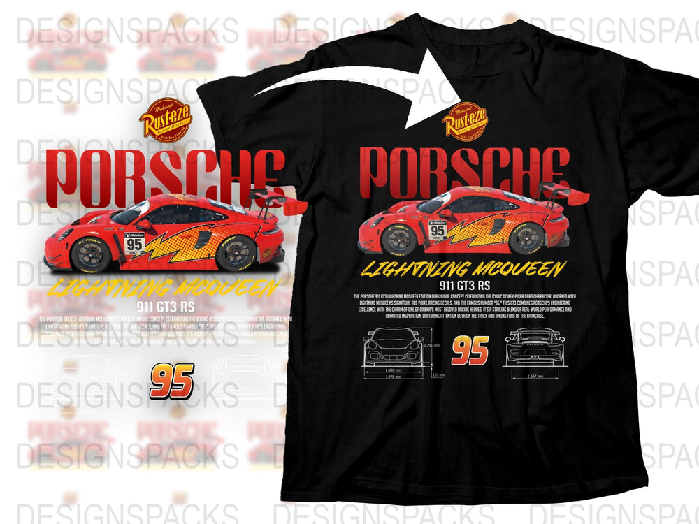Porsche 911 GT3 RS Lightning McQueen Graphic T-Shirt, Racing Car Tee, Men's Fashion, Automotive Apparel