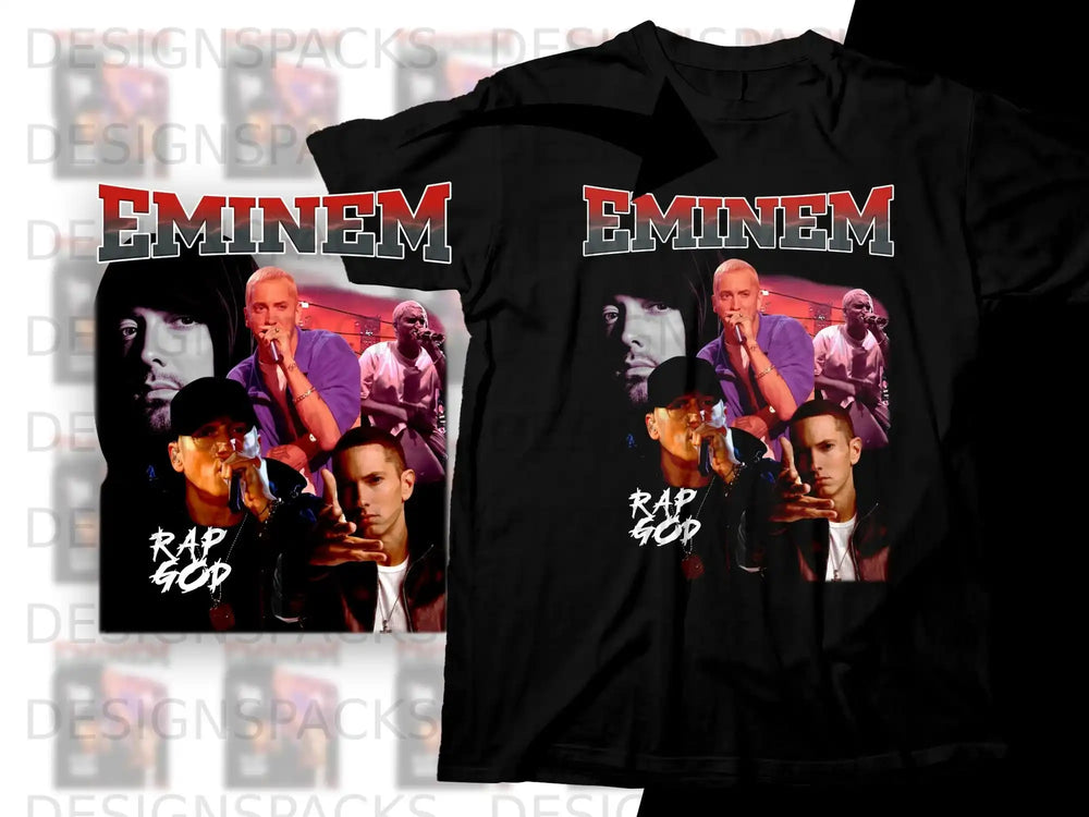 Eminem "Rap God" t-shirt with collage of rapper images.