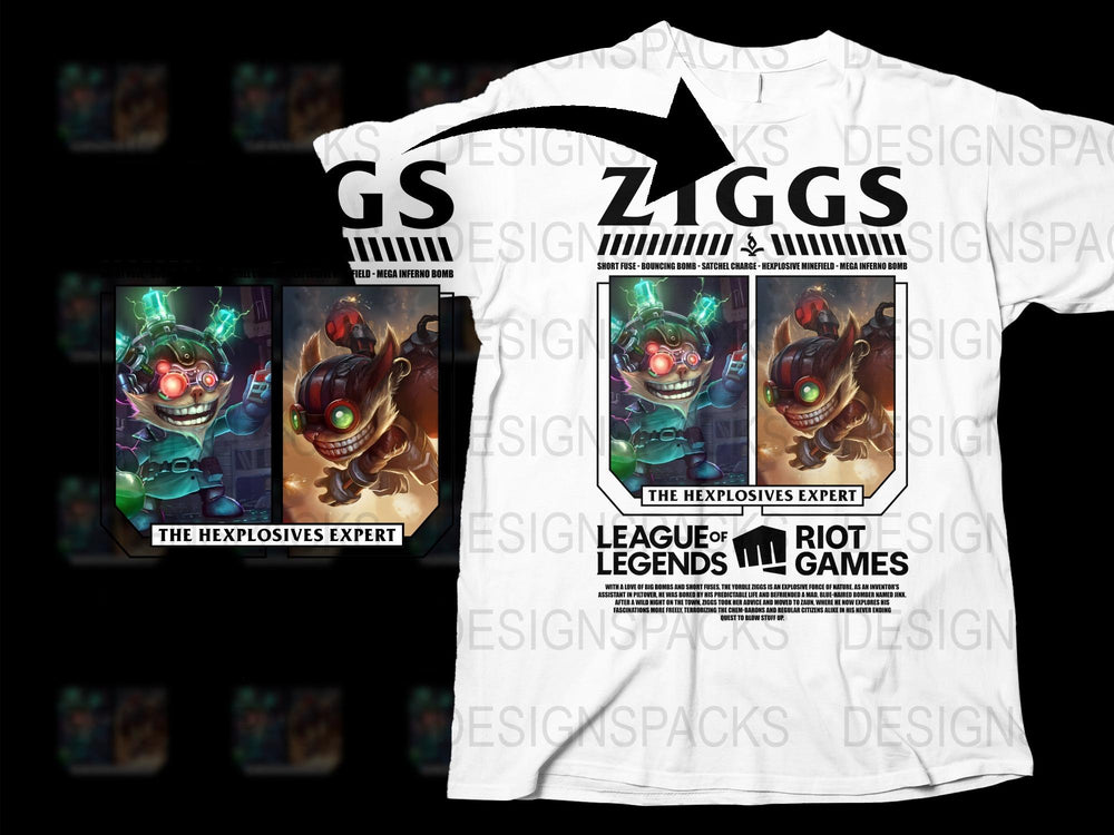 League of Legends Ziggs T-Shirt, Gaming Graphic Tee, Riot Games Merch, Explosives Expert Design