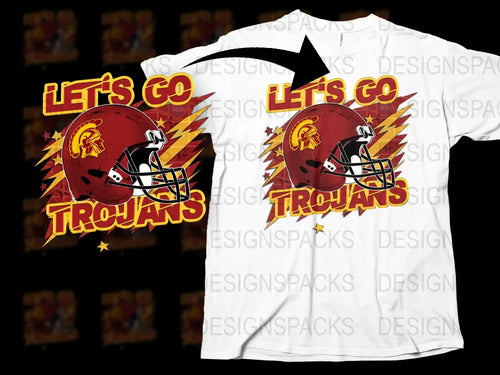 Let's Go Trojans T-Shirt, Red and Yellow Football Helmet Design, Sports Fan Tee, School Spirit Wear