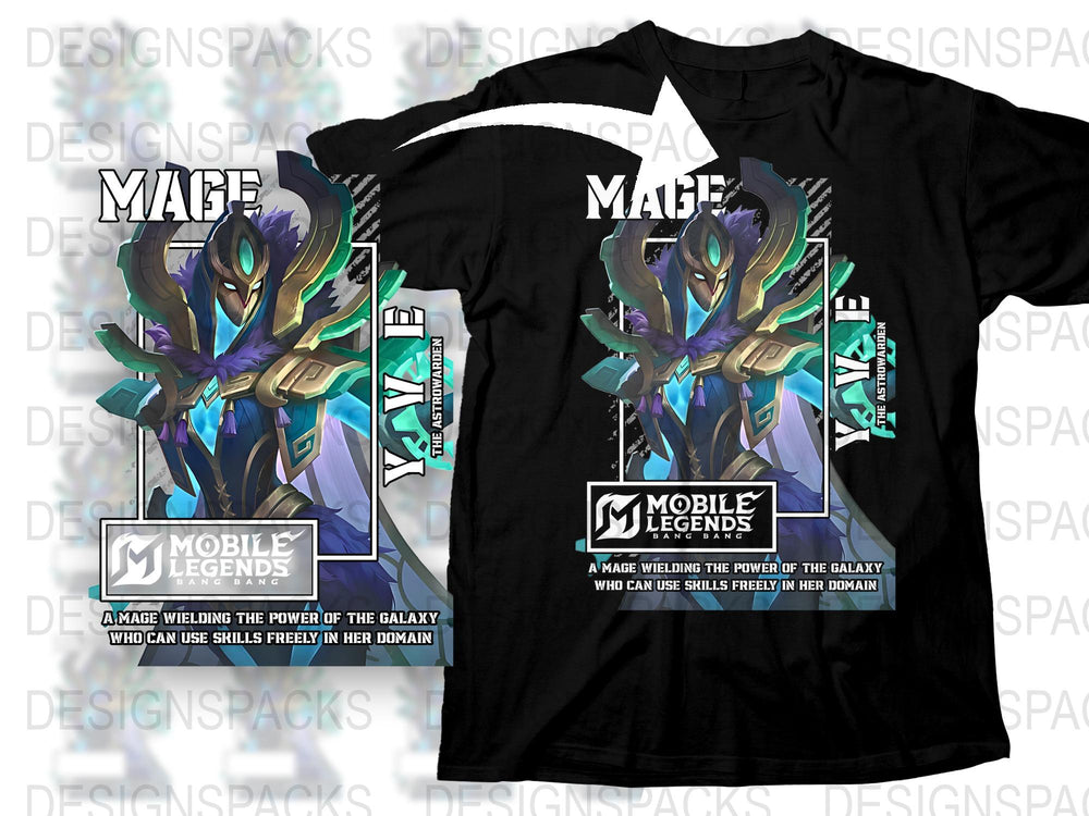 Mobile Legends Mage T-Shirt, Graphic Game Character Tee, Blue and Green Vibrant Design, Unisex Gaming Apparel