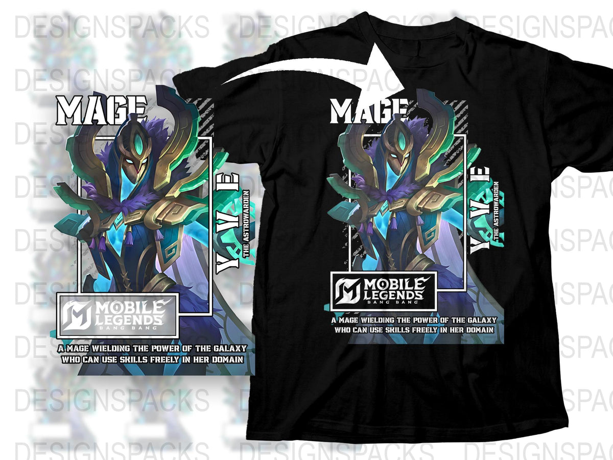 Mobile Legends Mage T-Shirt, Graphic Game Character Tee, Blue and Green Vibrant Design, Unisex Gaming Apparel