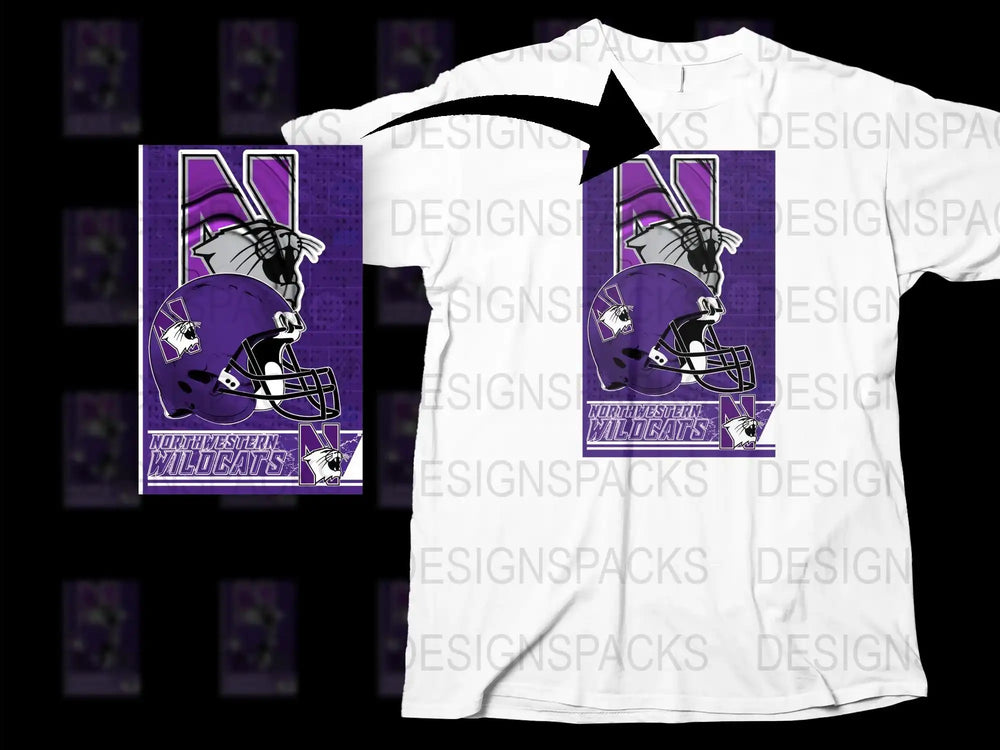 Northwestern Wildcats Graphic T-Shirt, Purple Team Mascot Design, Sports Fan Apparel, Unisex Cotton Tee