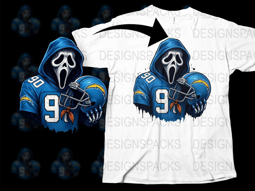 Ghost Face Football Helmet T-Shirt, Los Angeles Team Colors, Sports Fan Apparel, Unique Graphic Tee
