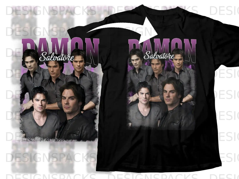 T-shirt with collaged images of Damon Salvatore.