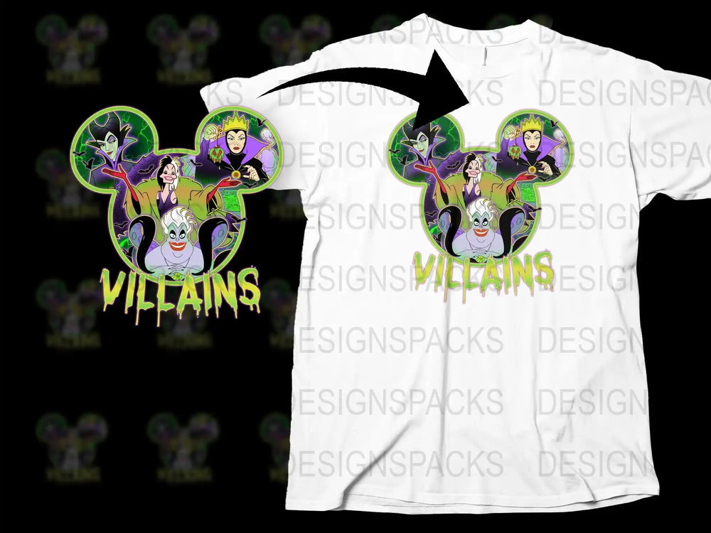 Disney Villains T-Shirt, Maleficent Ursula Evil Queen Graphic Tee, Unisex Adult Clothing