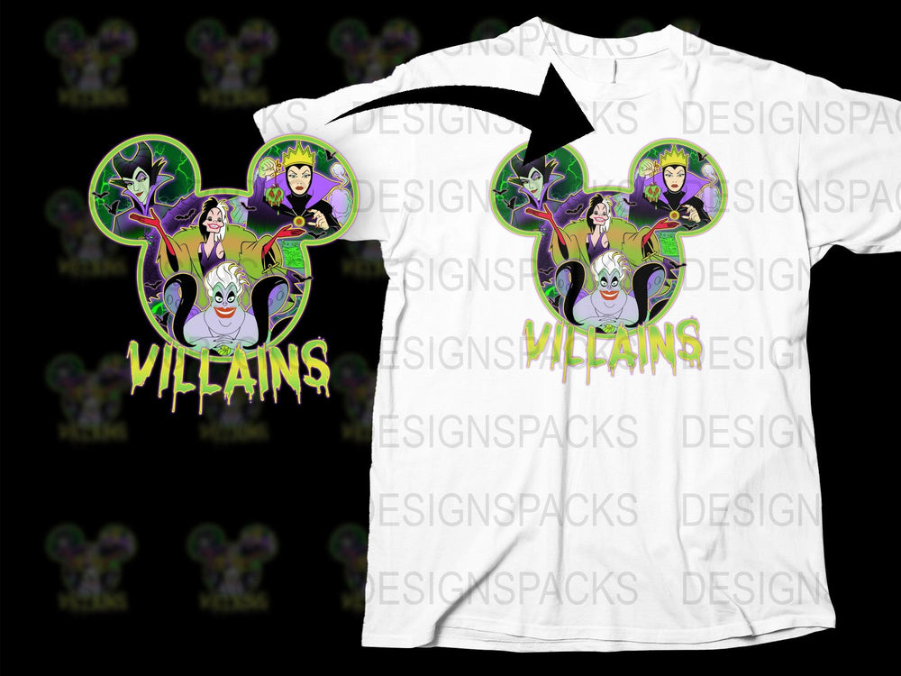 Disney Villains T-Shirt, Maleficent Ursula Evil Queen Graphic Tee, Unisex Adult Clothing
