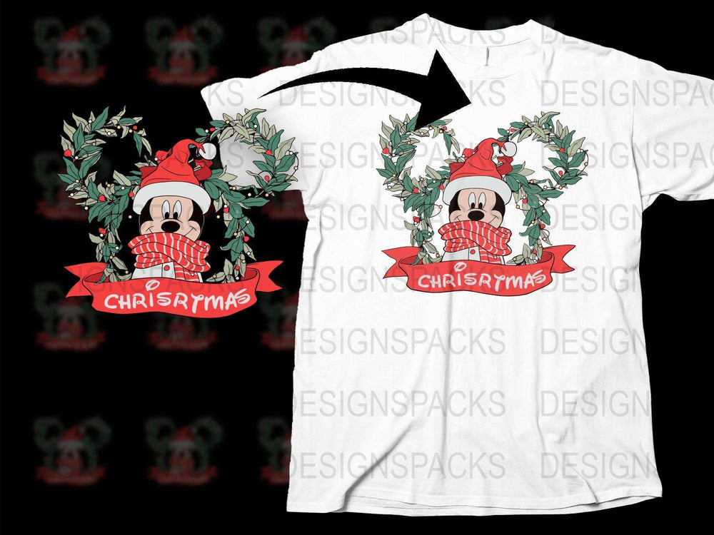 Christmas Mickey Mouse T-Shirt, Festive Holiday Graphic Tee, Red and White, Cartoon Character Apparel, Unisex Kids Clothing