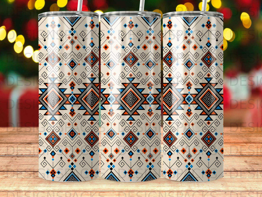 Three identical tumblers with a geometric Southwestern tribal pattern.