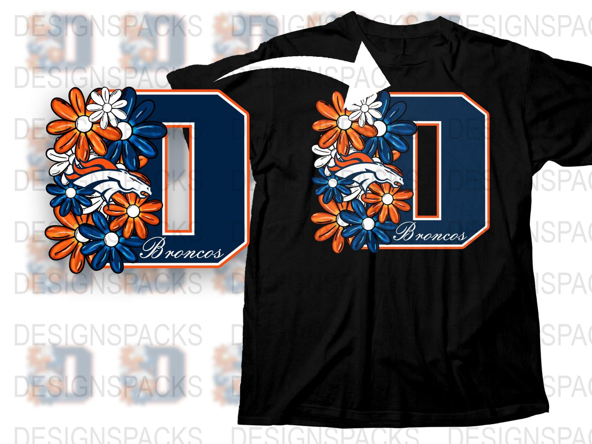 Denver Broncos Floral Number 10 T-Shirt, Women's Football Team Graphic Tee, Sports Fan Apparel, Gift Idea