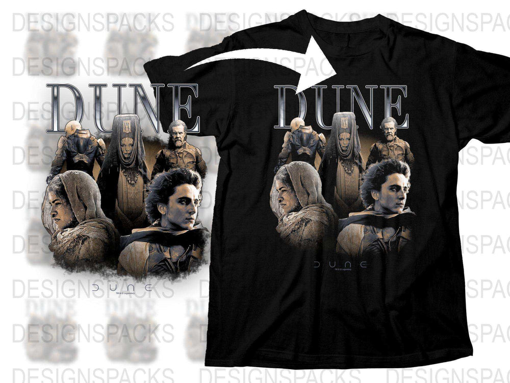 Dune Movie Graphic T-Shirt, Sci-Fi Film Characters Tee, Vintage Style Black Shirt, Fan Apparel