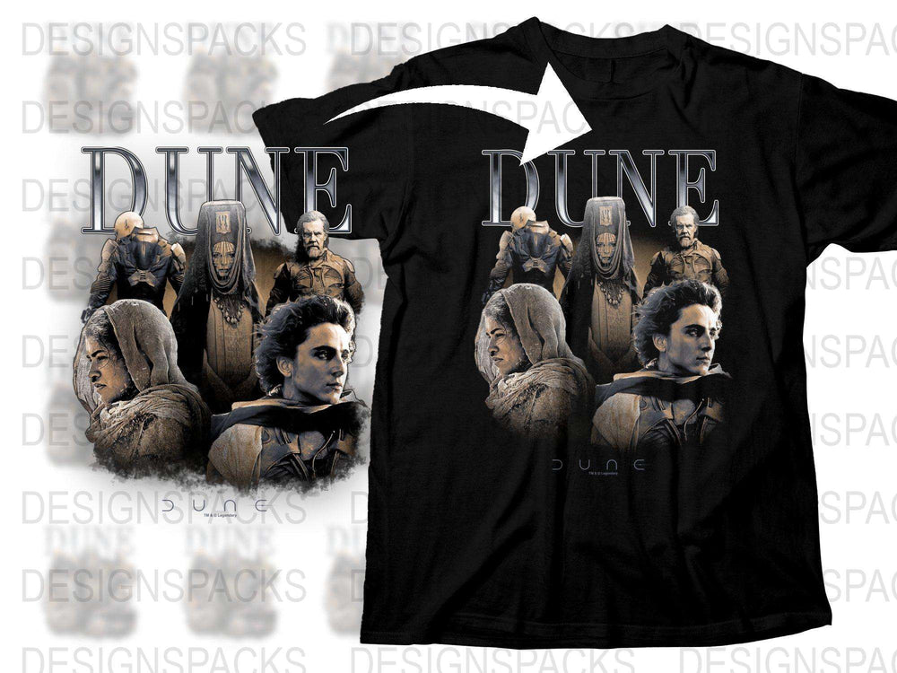 Dune Movie Graphic T-Shirt, Sci-Fi Film Characters Tee, Vintage Style Black Shirt, Fan Apparel