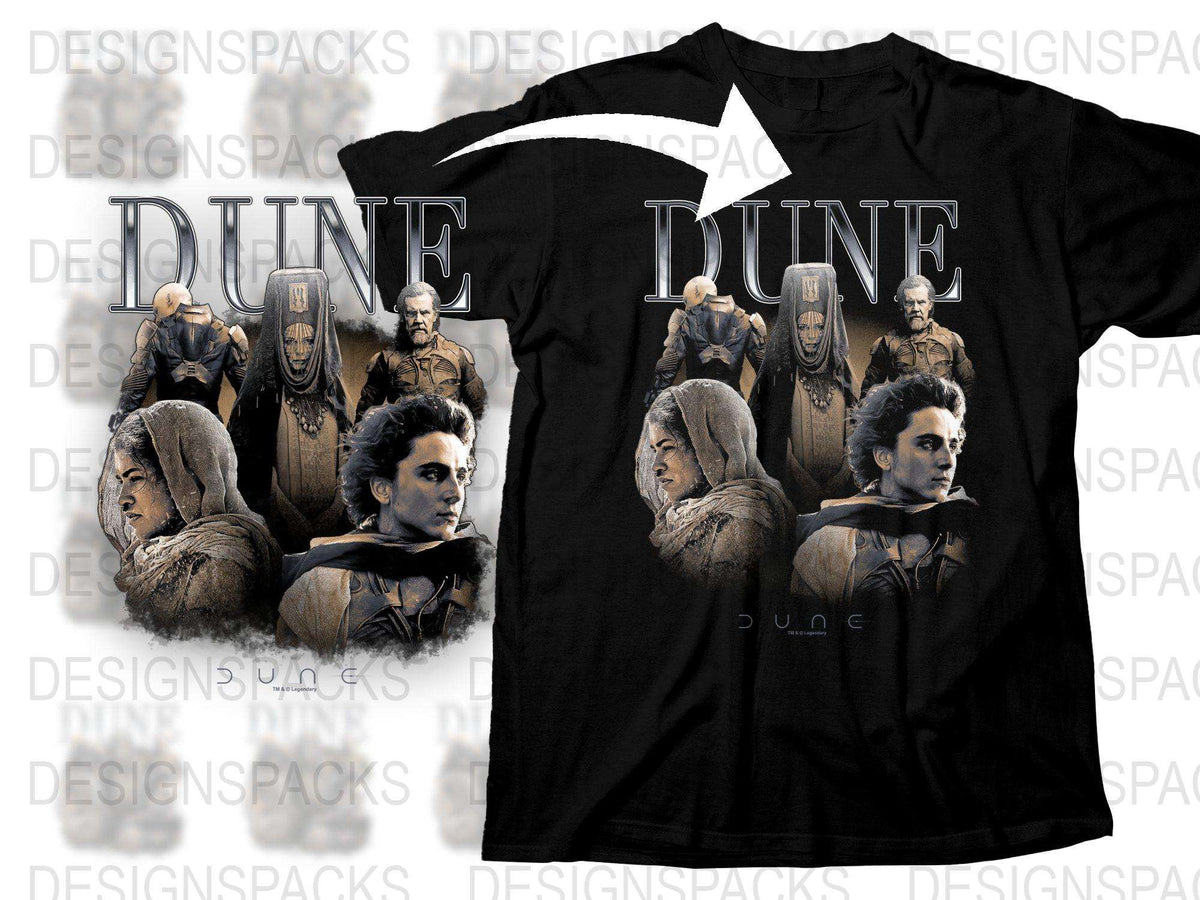 Dune Movie Graphic T-Shirt, Sci-Fi Film Characters Tee, Vintage Style Black Shirt, Fan Apparel