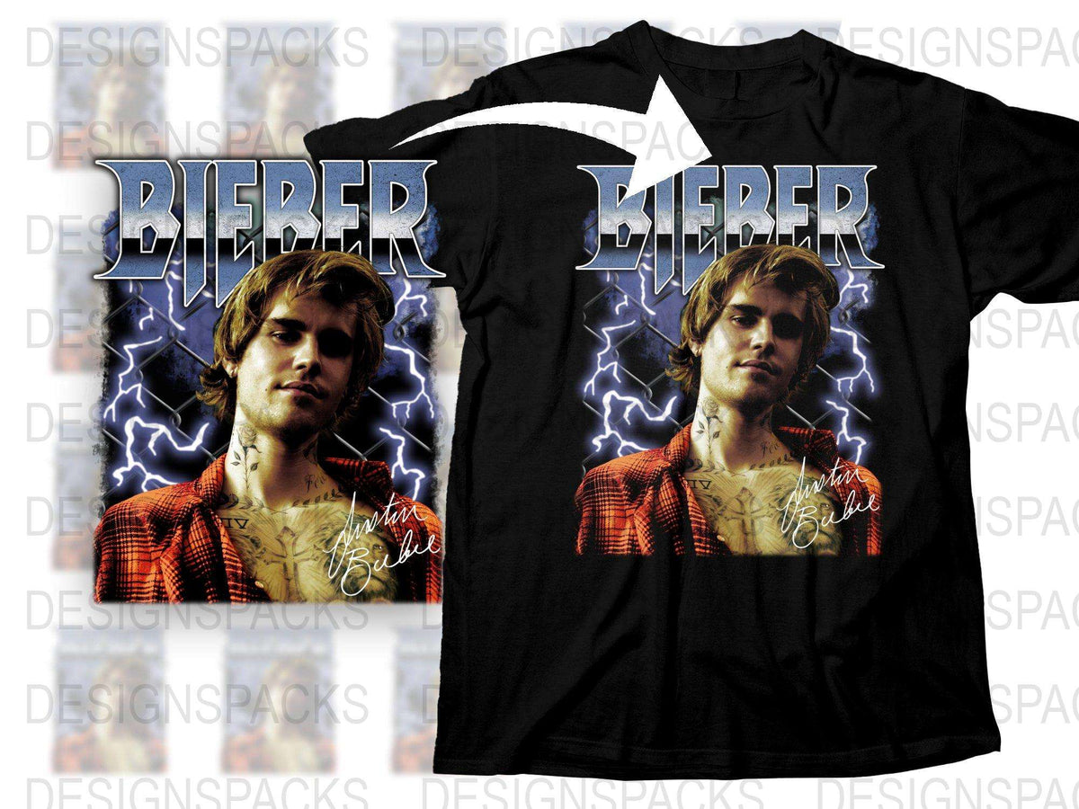 Justin Bieber Graphic T-Shirt, Vintage Style Pop Star Tee, Lightning Design, Music Fan Apparel