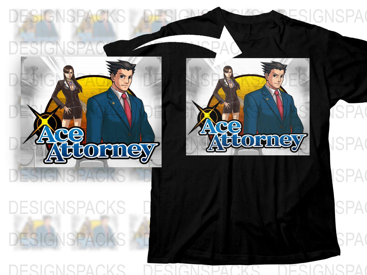 Ace Attorney T-Shirt, Phoenix Wright and Maya Fey Graphic Tee, Video Game Inspired Clothing, Unisex Black Cotton Shirt