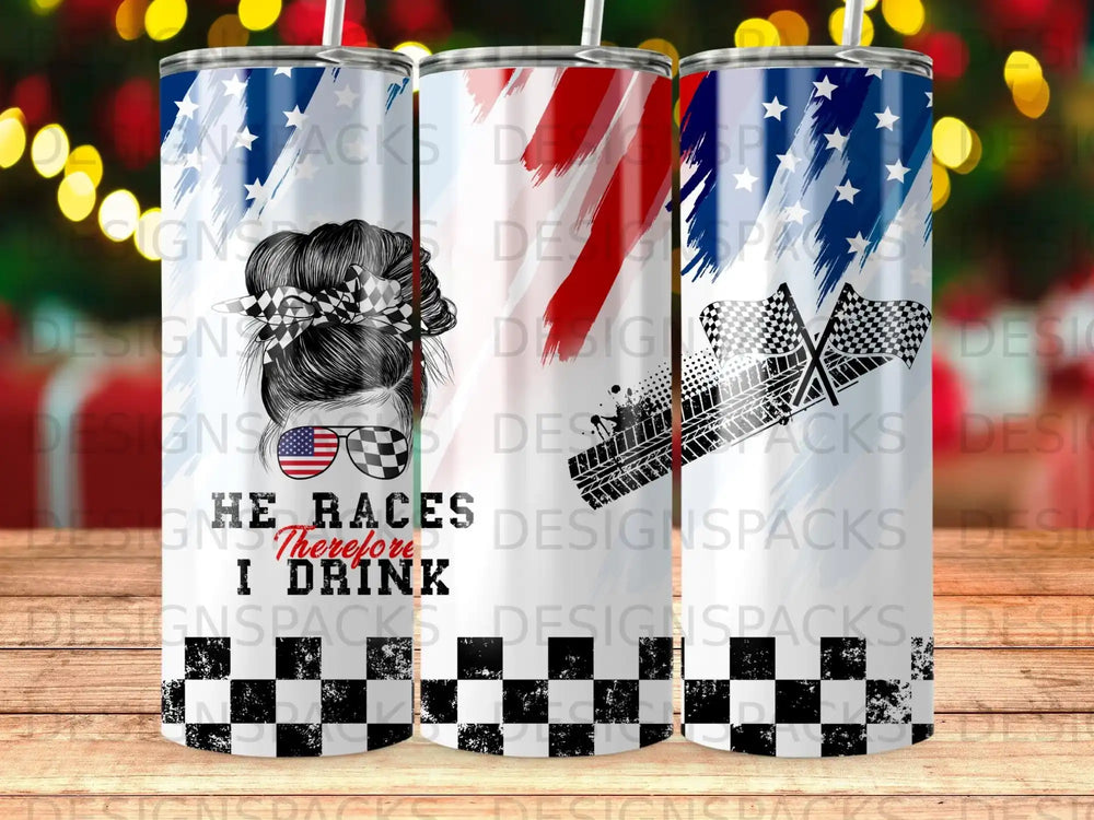 American Flag Messy Bun He Races Therefore I Drink product type