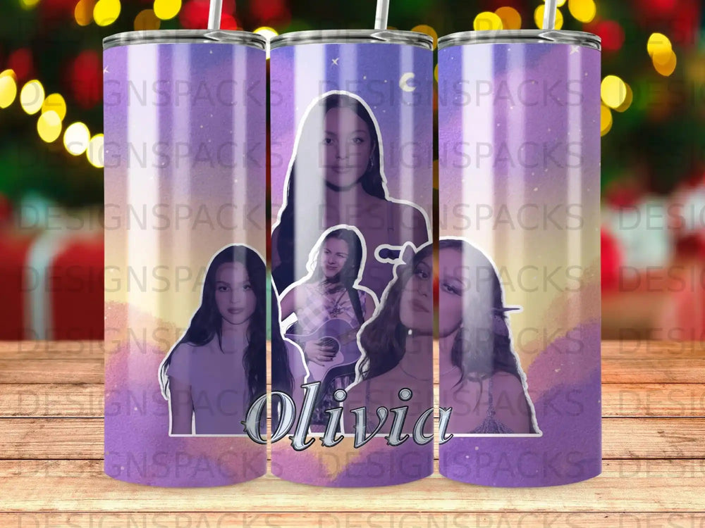 Olivia Rodrigo inspired skinny tumbler purple yellow stars product type