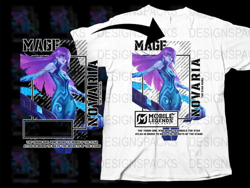 Mobile Legends Graphic T-Shirt, Anime Style Gaming Tee, Vibrant Purple Character, Unisex Casual Wear