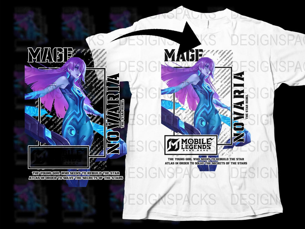 Mobile Legends Graphic T-Shirt, Anime Style Gaming Tee, Vibrant Purple Character, Unisex Casual Wear