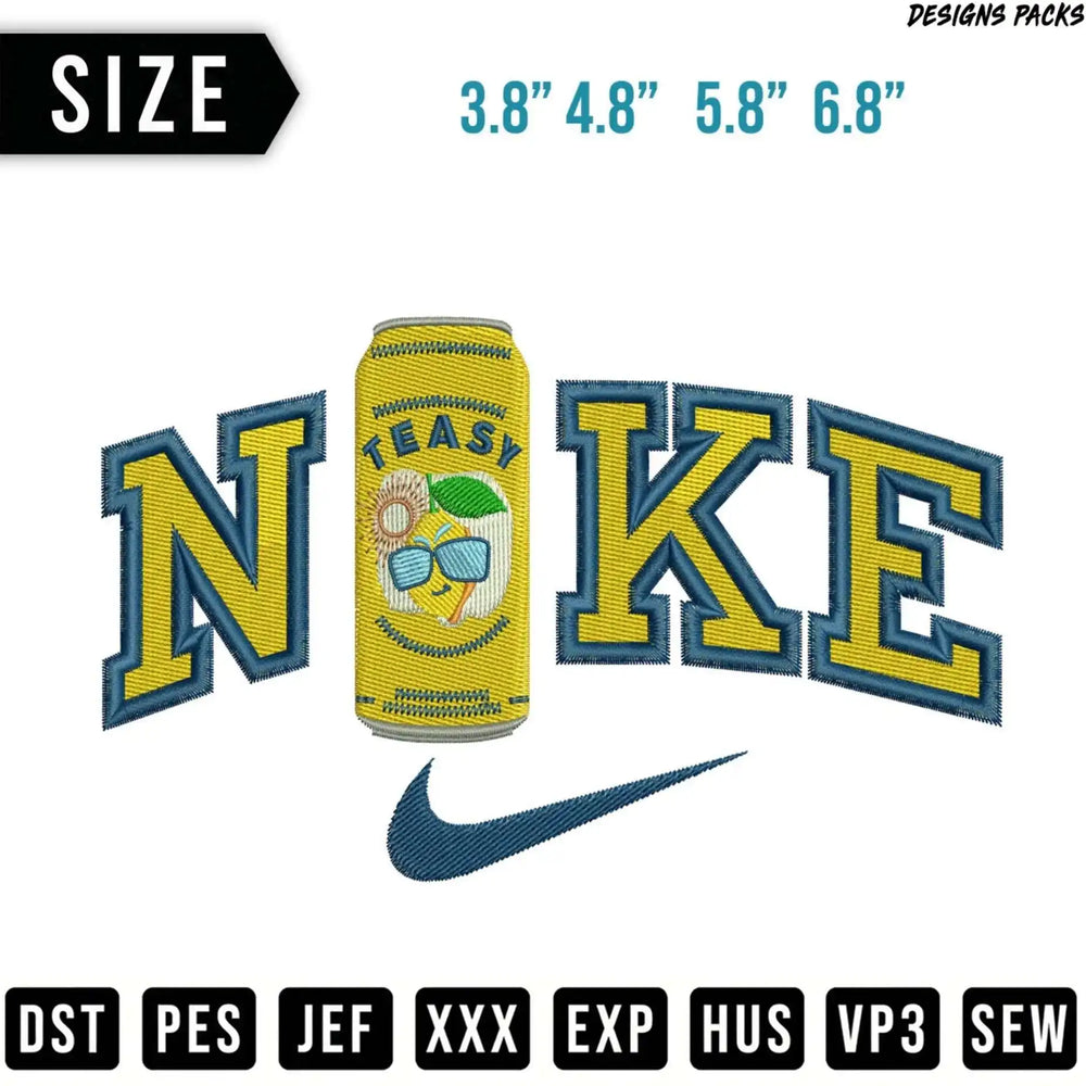Nike logo with a soda can design and size options.