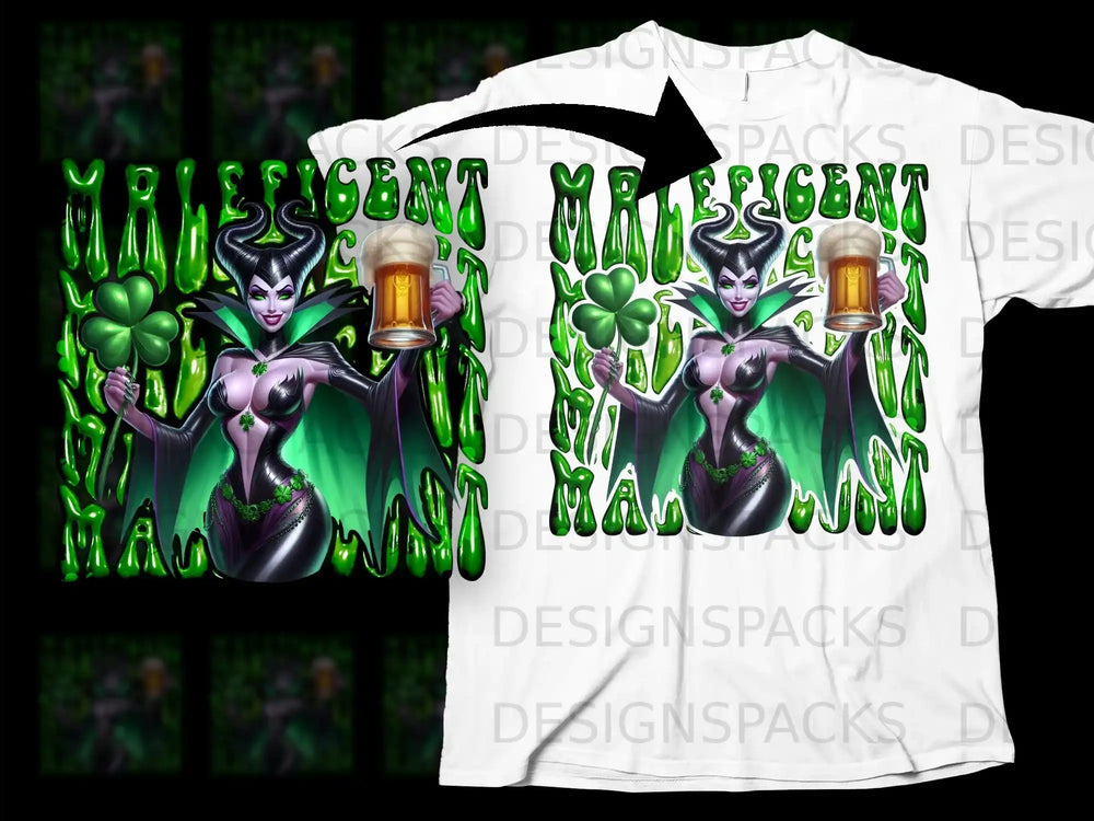 Maleficent Green Drippy Text Shamrocks Beer St Patrick product type