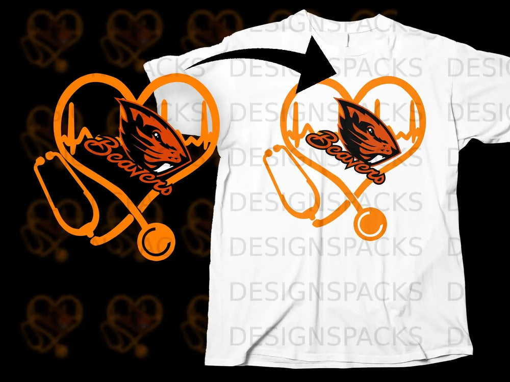 Heartbeat Beavers Graphic Stethoscope T-Shirt Design