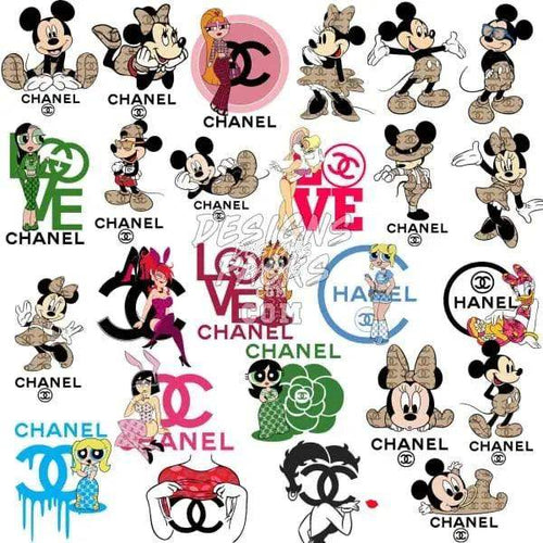 Mickey & Minnie Mouse in Chanel-style designs, print-ready PNG/SVG for DTF/DTG, embroidery, tumblers